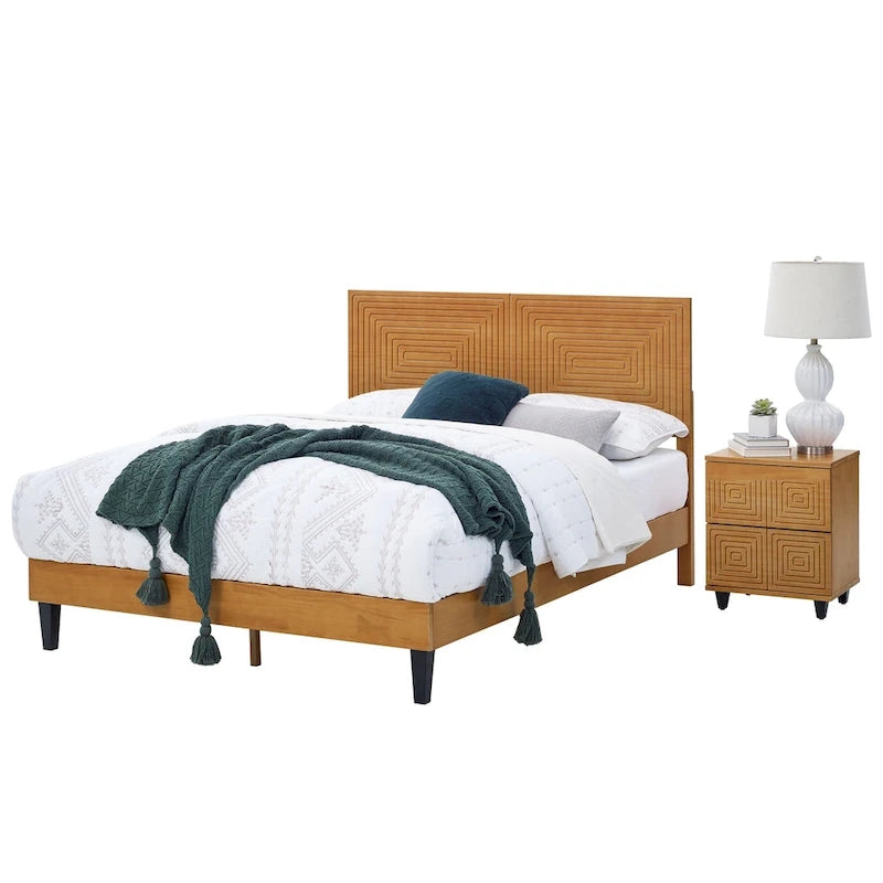 Lit plateforme en bois massif noyer brun, style Mid-Century, avec tête de lit réglable – Lit double / Queen / King