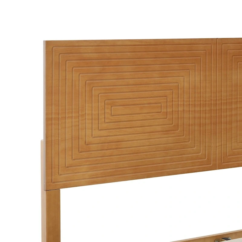 Lit plateforme en bois massif noyer brun, style Mid-Century, avec tête de lit réglable – Lit double / Queen / King