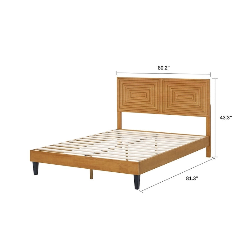 Lit plateforme en bois massif noyer brun, style Mid-Century, avec tête de lit réglable – Lit double / Queen / King