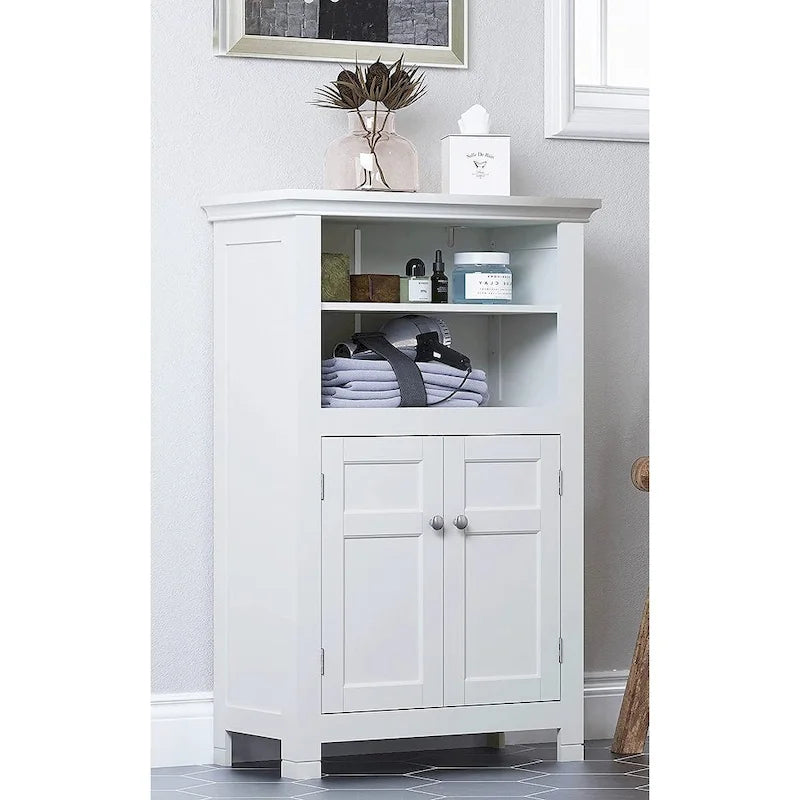 Meuble autoportant Blanc/Espresso avec portes, MDF, Simple