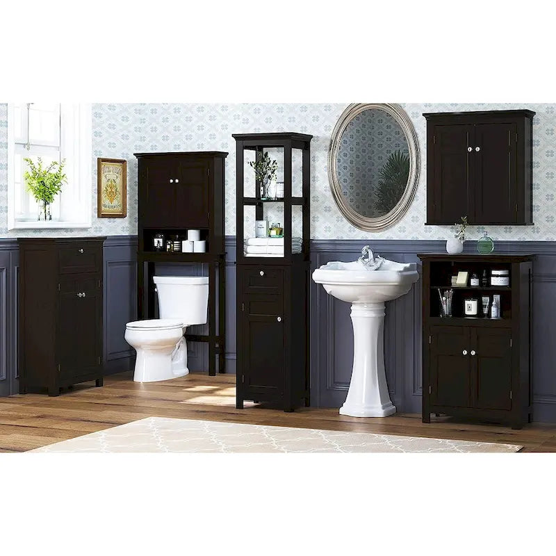 Meuble autoportant Blanc/Espresso avec portes, MDF, Simple