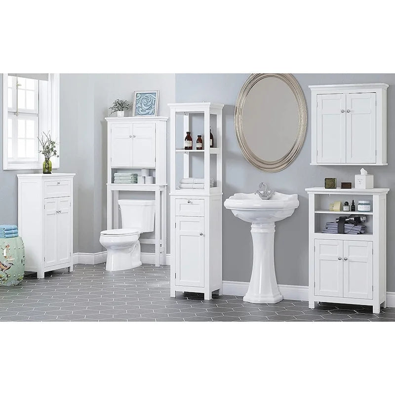 Meuble autoportant Blanc/Espresso avec portes, MDF, Simple