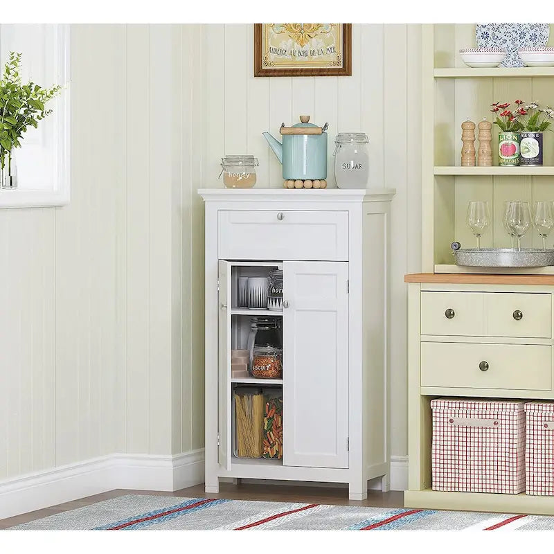Meuble autoportant Blanc/Espresso avec portes, MDF, Simple