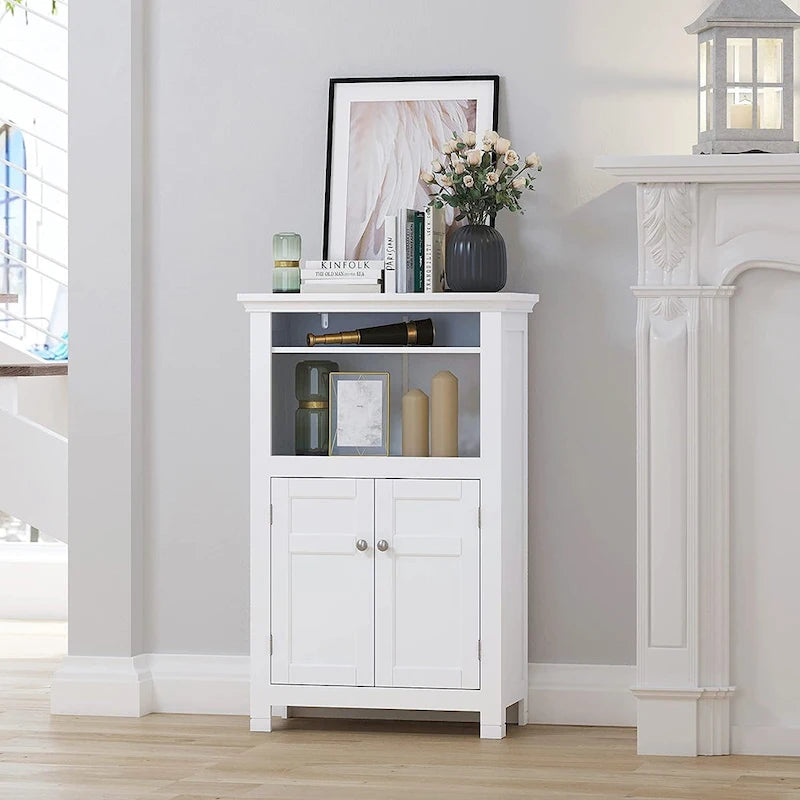 Meuble autoportant Blanc/Espresso avec portes, MDF, Simple