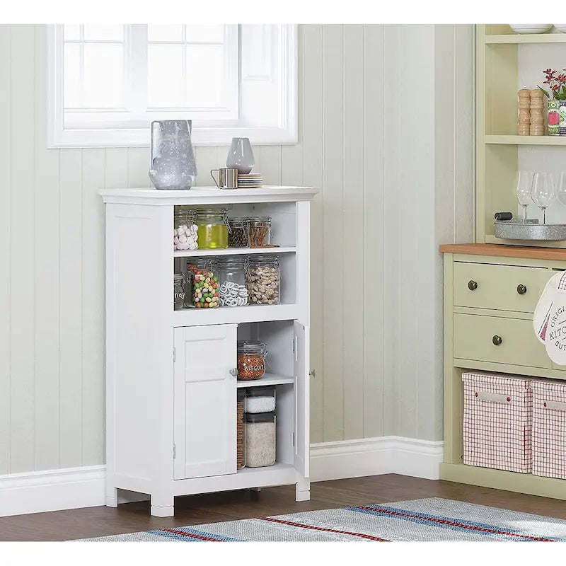 Meuble autoportant Blanc/Espresso avec portes, MDF, Simple