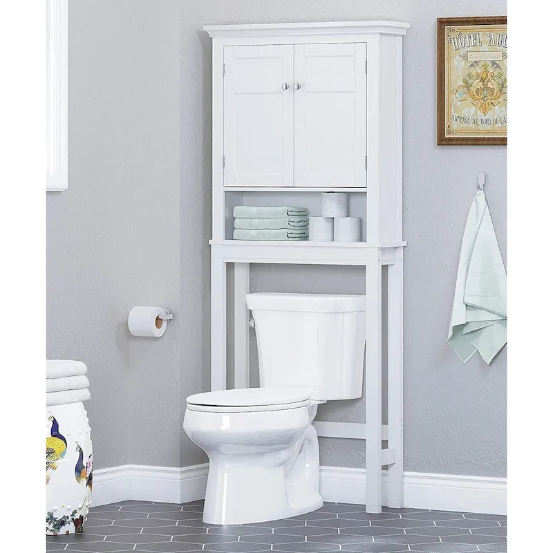 Meuble de rangement pour WC avec tiroir – Blanc / Espresso, 2 portes, assemblage par 1 personne