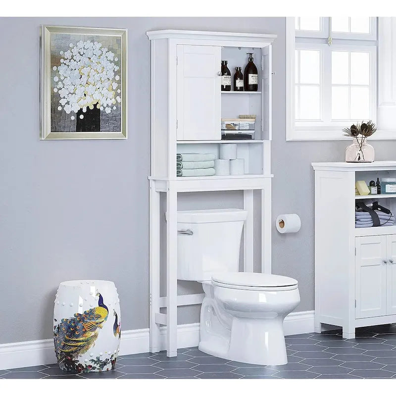Meuble de rangement pour WC avec tiroir – Blanc / Espresso, 2 portes, assemblage par 1 personne