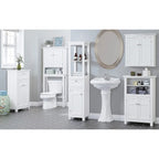 Meuble de rangement pour WC avec tiroir – Blanc / Espresso, 2 portes, assemblage par 1 personne