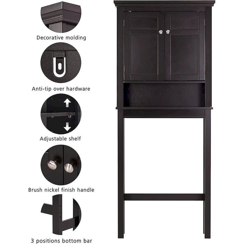Meuble de rangement pour WC avec tiroir – Blanc / Espresso, 2 portes, assemblage par 1 personne