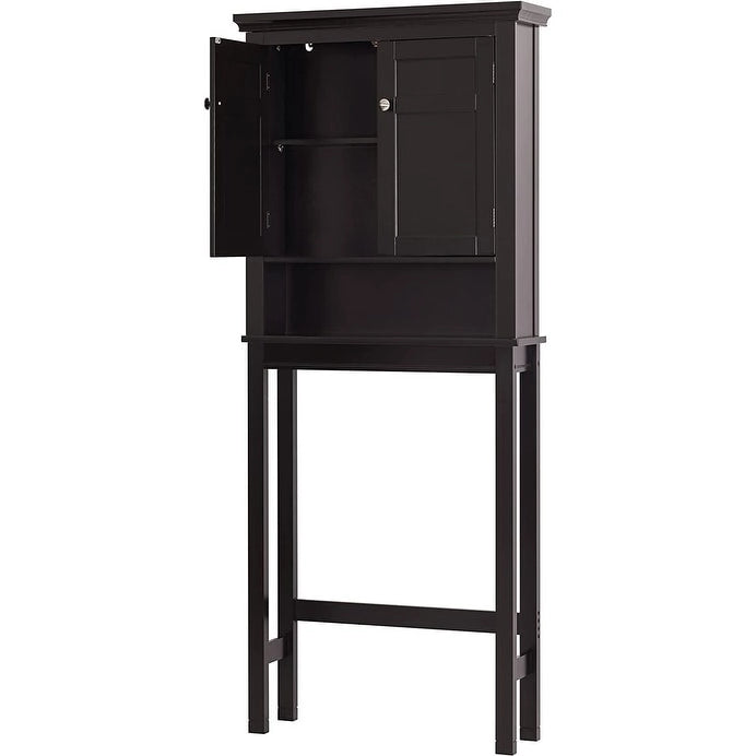 Meuble de rangement pour WC avec tiroir – Blanc / Espresso, 2 portes, assemblage par 1 personne