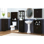 Meuble de rangement pour WC avec tiroir – Blanc / Espresso, 2 portes, assemblage par 1 personne