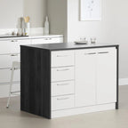 Îlot de cuisine 2 places en chêne gris et blanc avec 4 tiroirs, style contemporain