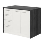 Îlot de cuisine 2 places en chêne gris et blanc avec 4 tiroirs, style contemporain