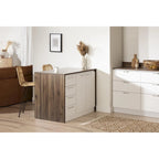 Îlot de cuisine 2 places en chêne gris et blanc avec 4 tiroirs, style contemporain