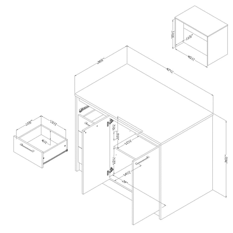 Îlot de cuisine 2 places en chêne gris et blanc avec 4 tiroirs, style contemporain