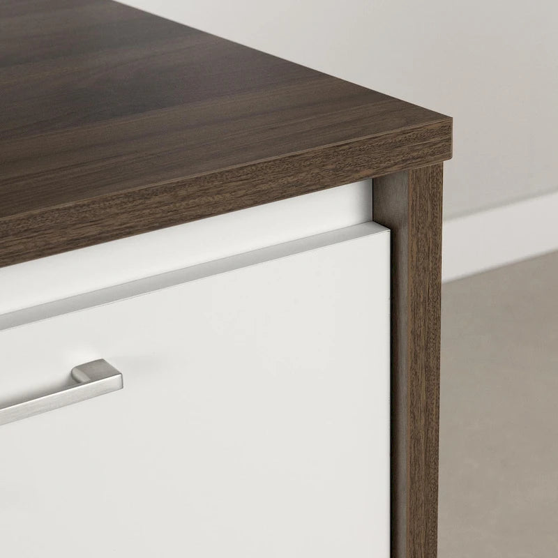Îlot de cuisine 2 places en chêne gris et blanc avec 4 tiroirs, style contemporain