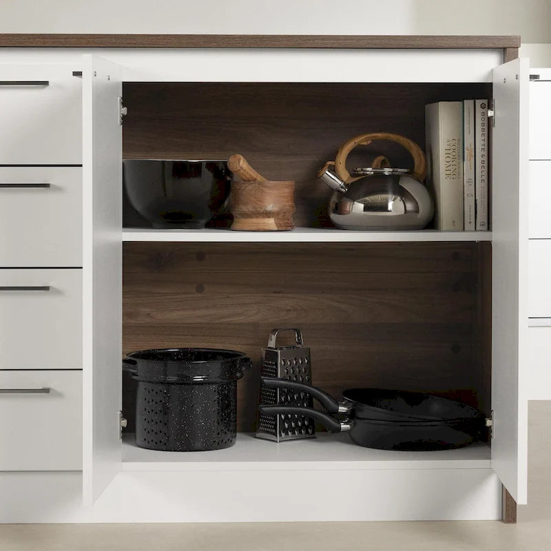 Îlot de cuisine 2 places en chêne gris et blanc avec 4 tiroirs, style contemporain