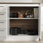 Îlot de cuisine 2 places en chêne gris et blanc avec 4 tiroirs, style contemporain