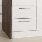 Îlot de cuisine 2 places en chêne gris et blanc avec 4 tiroirs, style contemporain