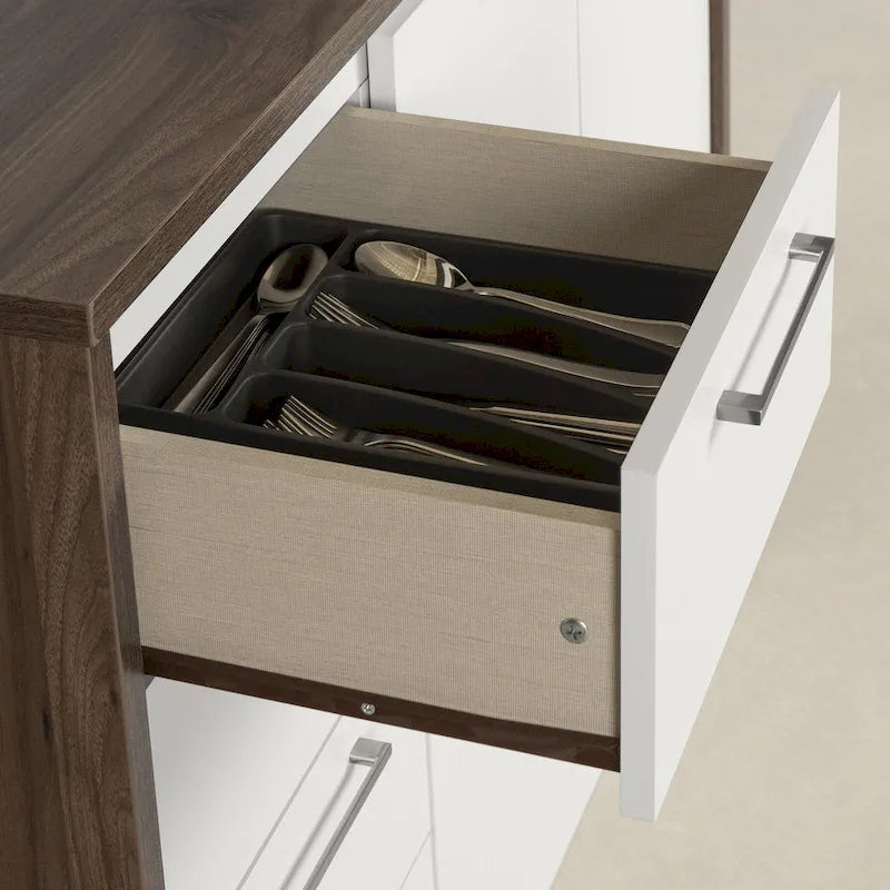 Îlot de cuisine 2 places en chêne gris et blanc avec 4 tiroirs, style contemporain