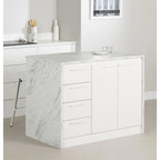 Îlot de cuisine 2 places en chêne gris et blanc avec 4 tiroirs, style contemporain