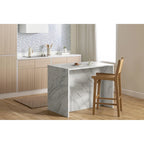 Îlot de cuisine 2 places en chêne gris et blanc avec 4 tiroirs, style contemporain