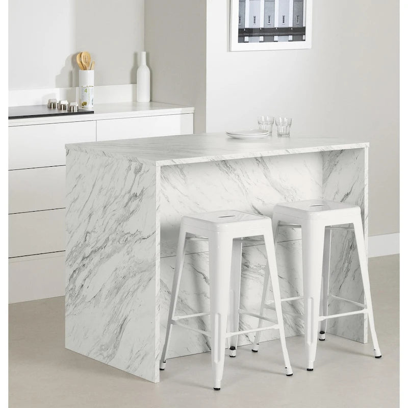 Îlot de cuisine 2 places en chêne gris et blanc avec 4 tiroirs, style contemporain