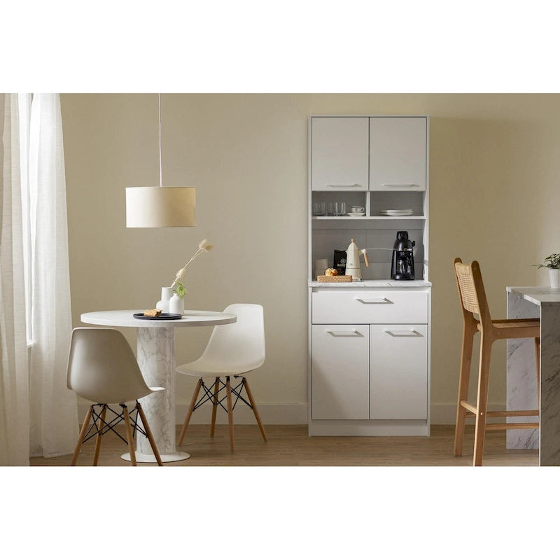 Îlot de cuisine 2 places en chêne gris et blanc avec 4 tiroirs, style contemporain