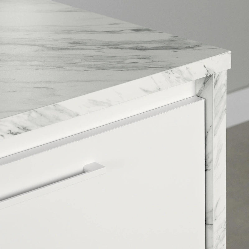 Îlot de cuisine 2 places en chêne gris et blanc avec 4 tiroirs, style contemporain