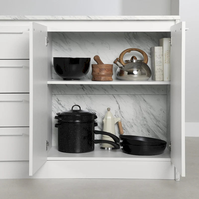 Îlot de cuisine 2 places en chêne gris et blanc avec 4 tiroirs, style contemporain