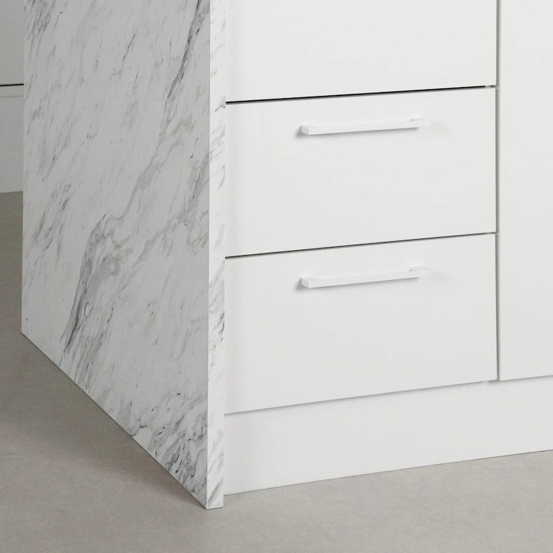 Îlot de cuisine 2 places en chêne gris et blanc avec 4 tiroirs, style contemporain