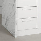 Îlot de cuisine 2 places en chêne gris et blanc avec 4 tiroirs, style contemporain
