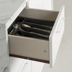 Îlot de cuisine 2 places en chêne gris et blanc avec 4 tiroirs, style contemporain