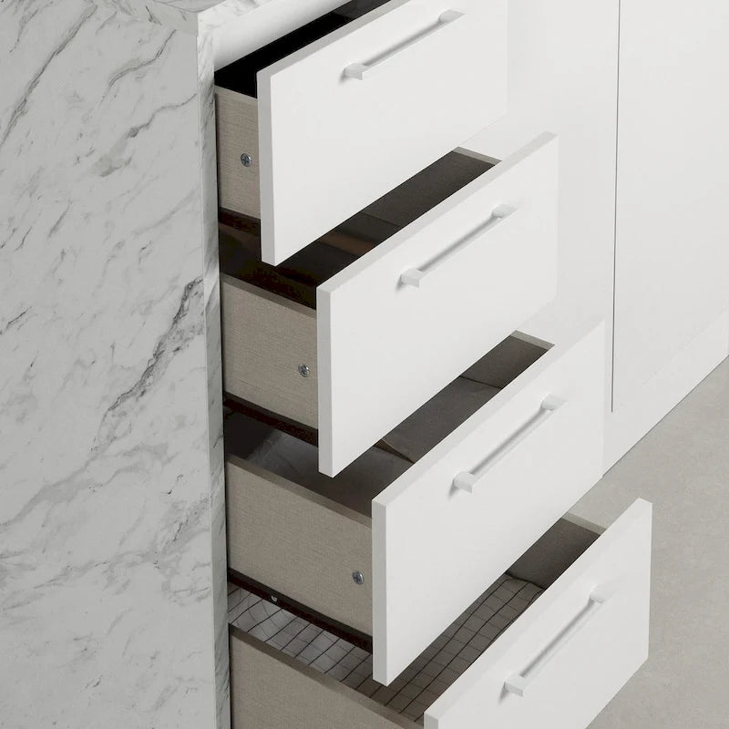 Îlot de cuisine 2 places en chêne gris et blanc avec 4 tiroirs, style contemporain