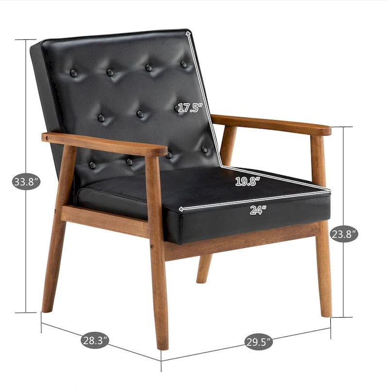 Fauteuil d'appoint capitonné en similicuir noir/marron, une place