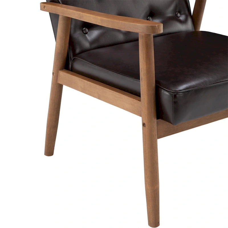 Fauteuil d'appoint capitonné en similicuir noir/marron, une place