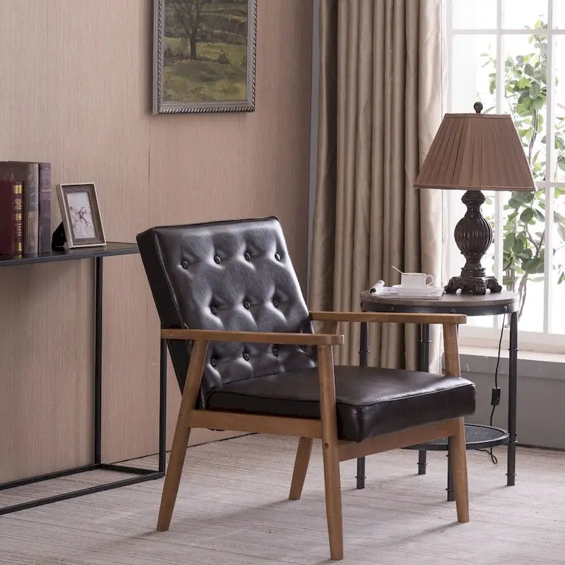 Fauteuil d'appoint capitonné en similicuir noir/marron, une place