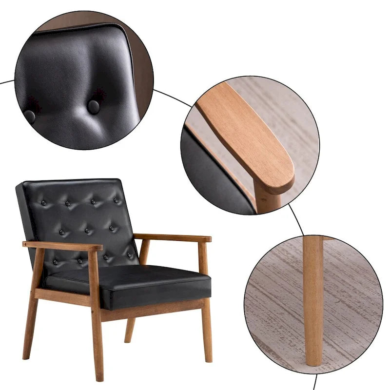 Fauteuil d'appoint capitonné en similicuir noir/marron, une place