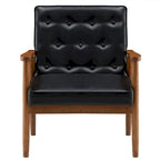 Fauteuil d'appoint capitonné en similicuir noir/marron, une place