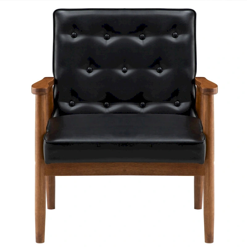 Fauteuil d'appoint capitonné en similicuir noir/marron, une place