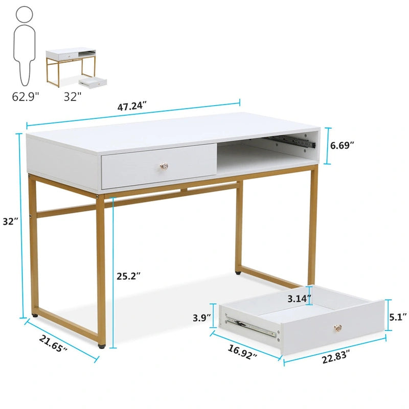 Table de bureau à domicile de 120 cm avec 2 tiroirs de rangement