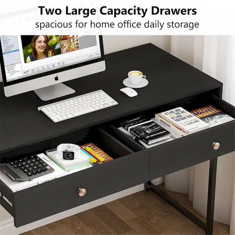 Table de bureau à domicile de 120 cm avec 2 tiroirs de rangement