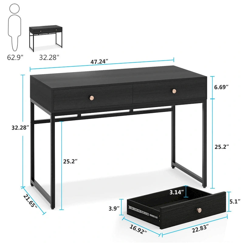 Table de bureau à domicile de 120 cm avec 2 tiroirs de rangement