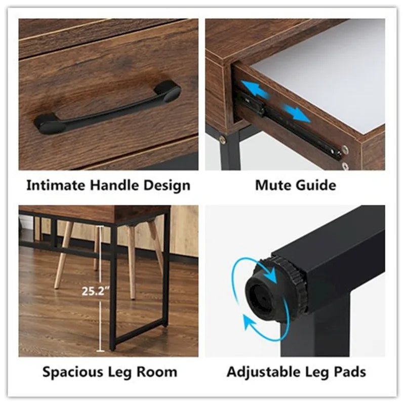 Table de bureau à domicile de 120 cm avec 2 tiroirs de rangement
