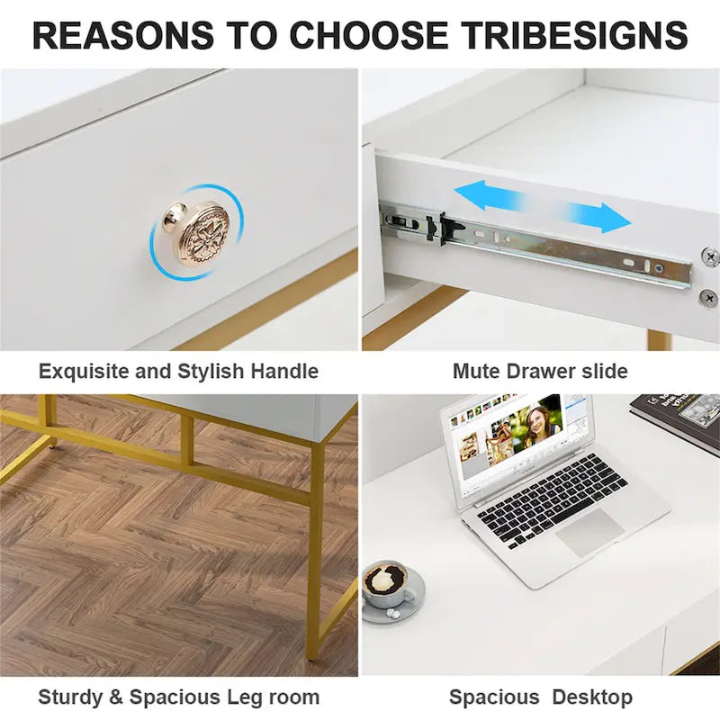 Table de bureau à domicile de 120 cm avec 2 tiroirs de rangement