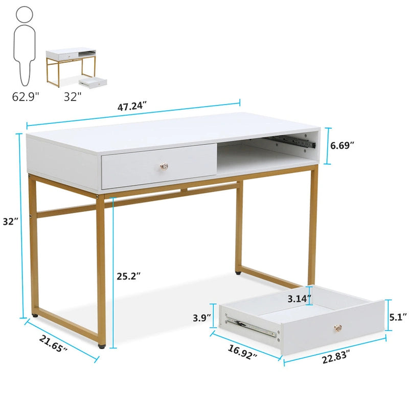 Table de bureau à domicile de 120 cm avec 2 tiroirs de rangement