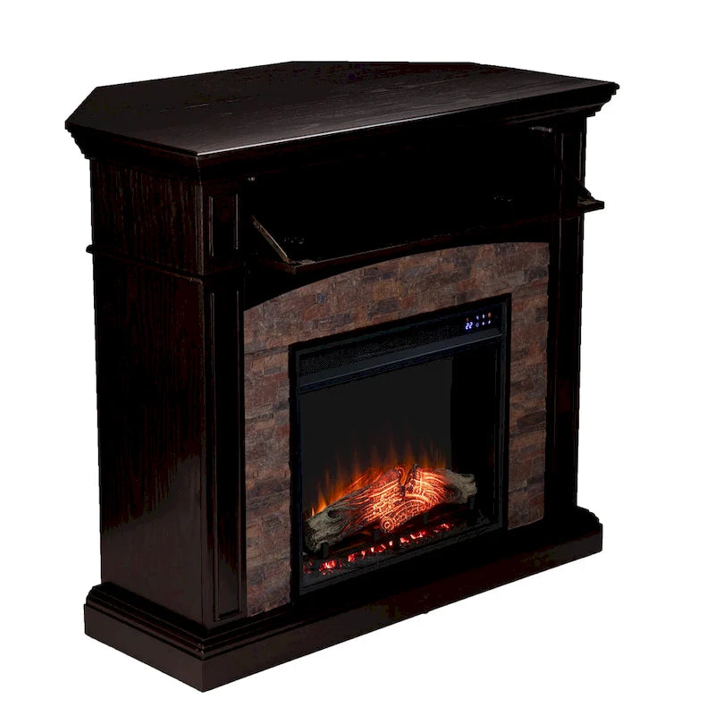 Console de foyer électrique Ebony Electric Media – Bouton ou écran tactile, en coin ou mural