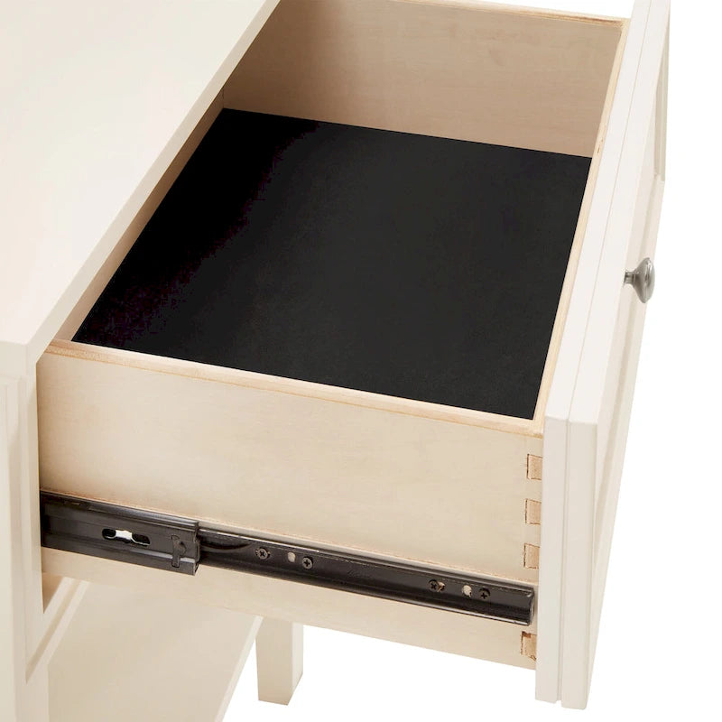 Table de chevet 1 tiroir en lin blanc et beige (unité)