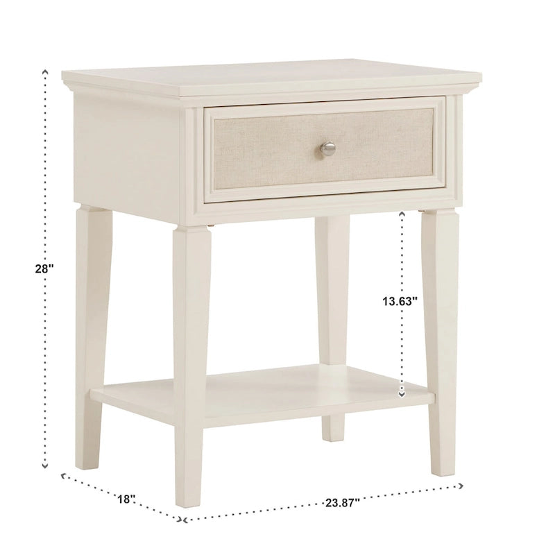 Table de chevet 1 tiroir en lin blanc et beige (unité)