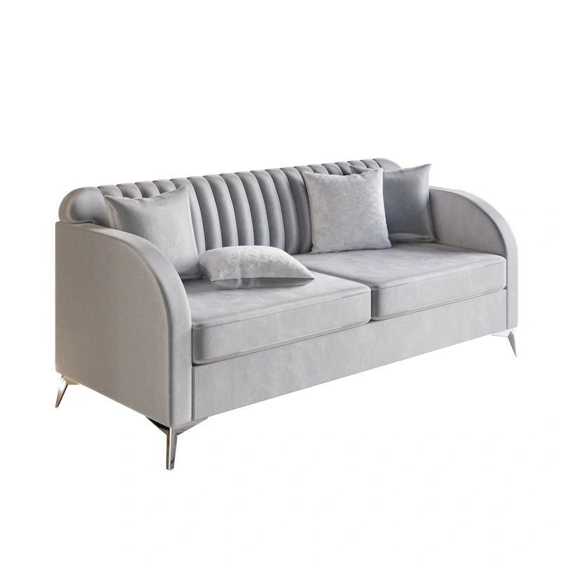 Canapé 3 places touffeté en velours gris argenté